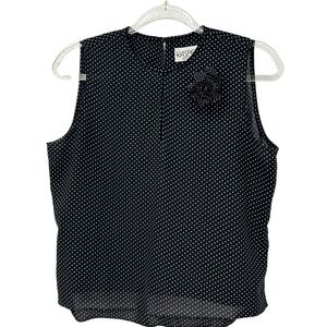 Kasper ASL Womens 10P Polka Dot Sleeveless Shell Top Black White Rosette Vintage